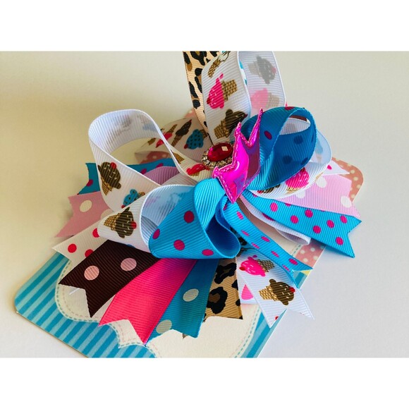 Princess Crown Big Hair Bow with Colored Grosgrain Ribbons for Girls & Toddler - Picture 4 of 6